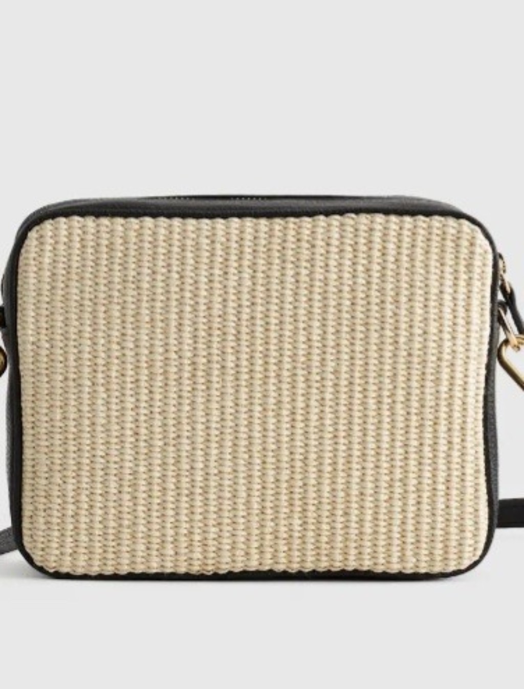 Nwt Quince Crossbody Bag Natural Raffia W/Rich & Smooth Black Italian Leather.